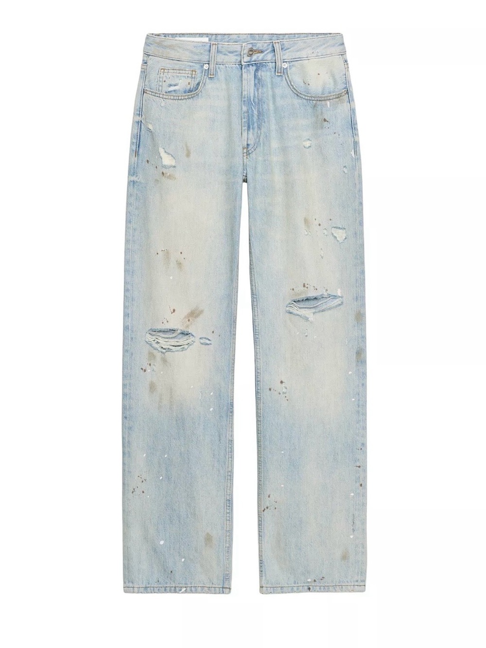 Zara Women's Light Blue Straight Jeans with Distressed Detail